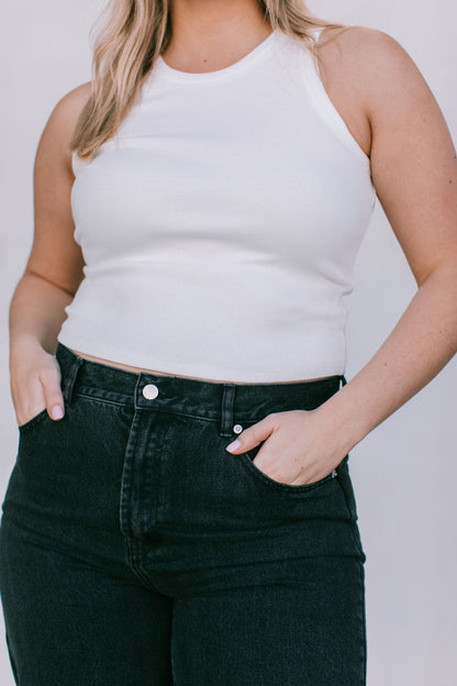 Carissa Wide Leg Jeans - Washed Black