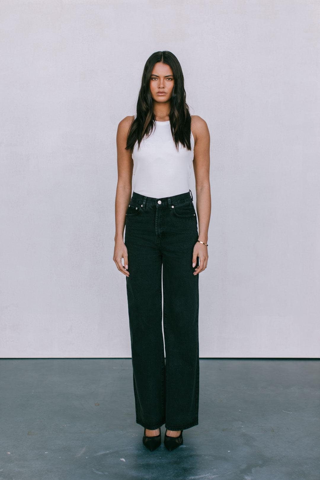 Carissa Wide Leg Jeans - Washed Black