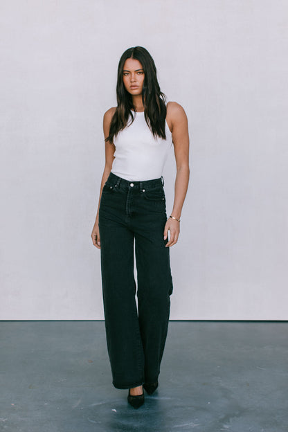 Carissa Wide Leg Jeans - Washed Black