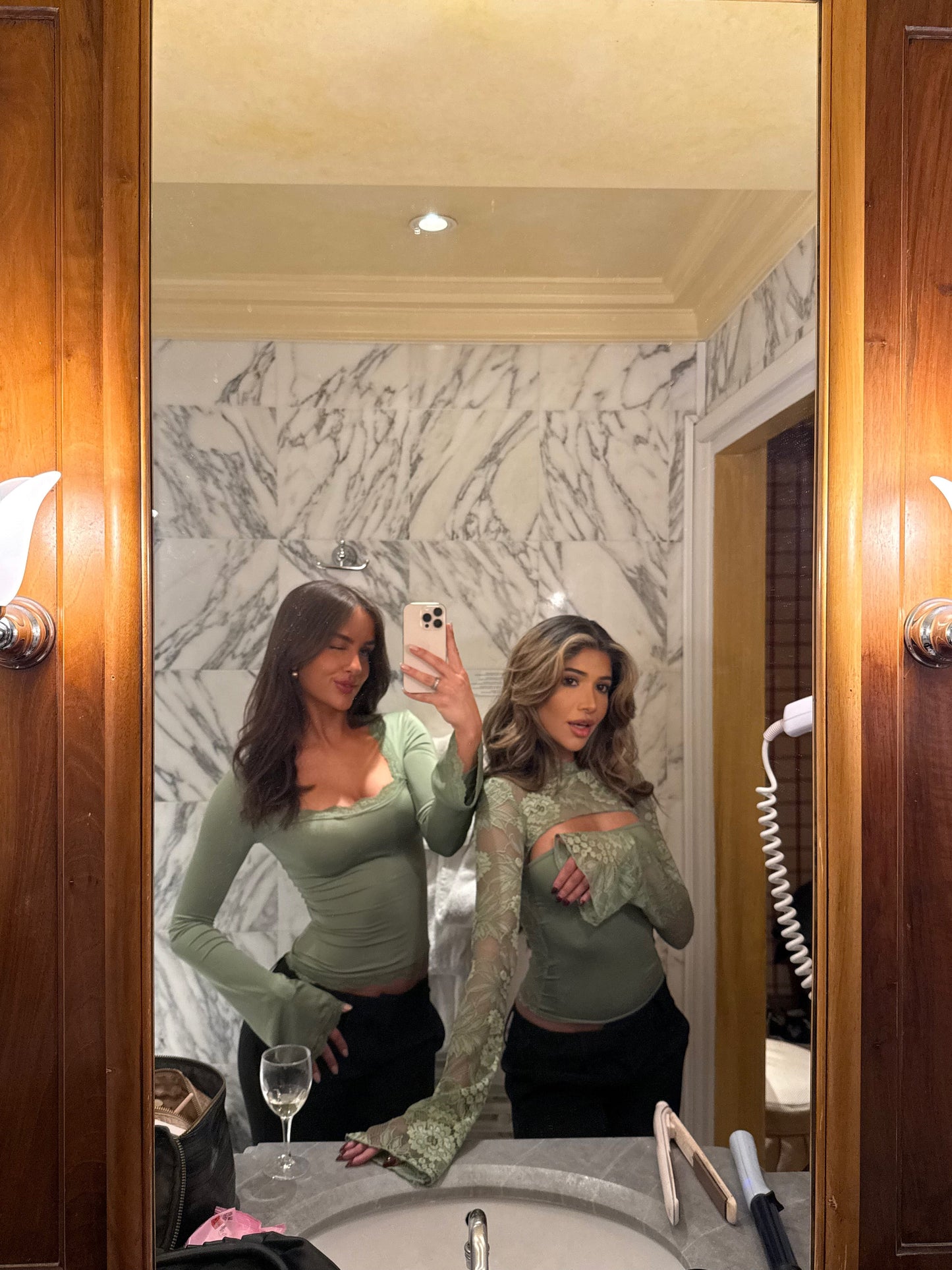 Lara lace long sleeve top - sage