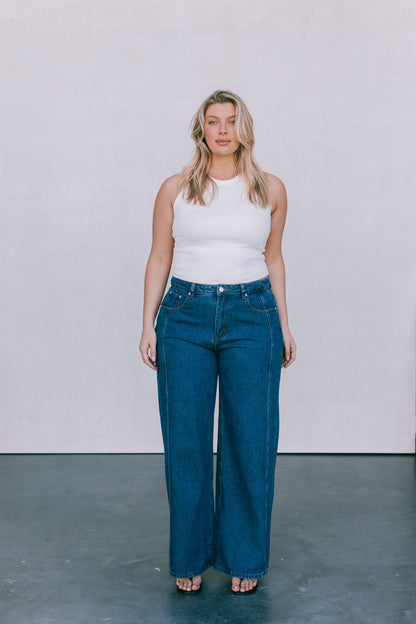 Janey Wide Leg Jeans - Dark Blue Wash