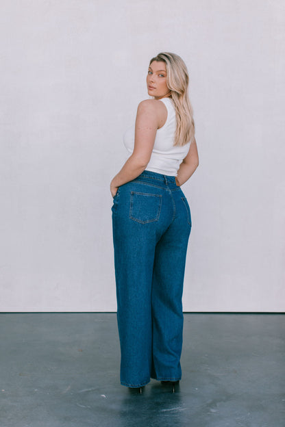 Janey Wide Leg Jeans - Dark Blue Wash