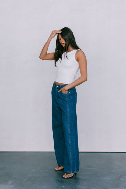 Janey Wide Leg Jeans - Dark Blue Wash