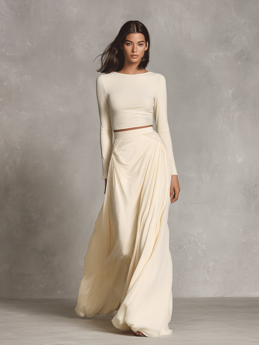 Women's Cream Chic Satin - Trimmed Cutout Two - Piece Set MDA0348I2I