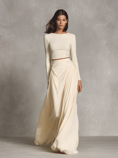 Women's Cream Chic Satin - Trimmed Cutout Two - Piece Set MDA0348I2I