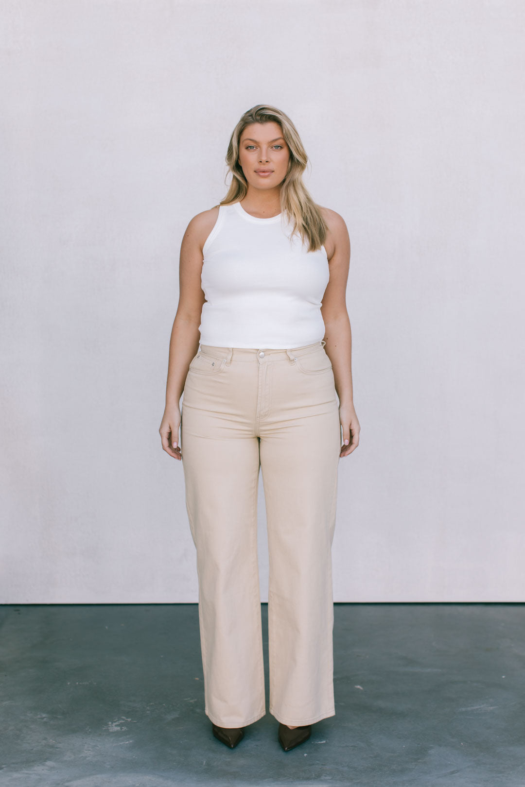 Carissa Wide Leg Denim Jeans - Sand