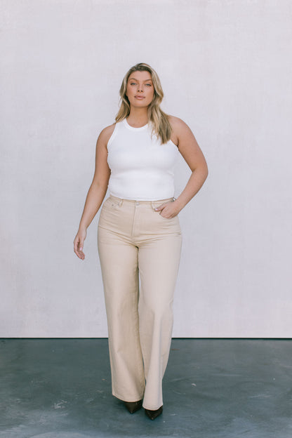 Carissa Wide Leg Denim Jeans - Sand