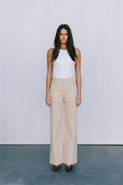 Carissa Wide Leg Denim Jeans - Sand
