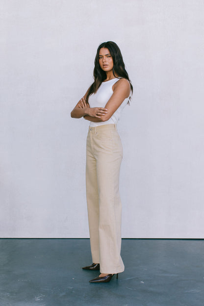 Carissa Wide Leg Denim Jeans - Sand