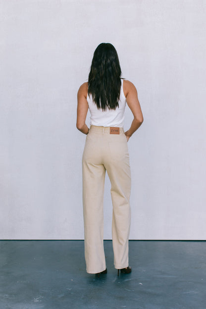 Carissa Wide Leg Denim Jeans - Sand