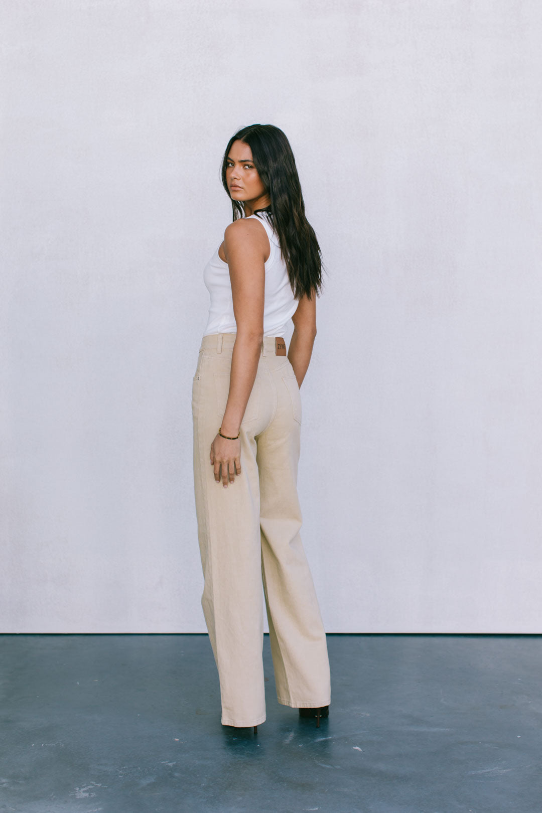 Carissa Wide Leg Denim Jeans - Sand