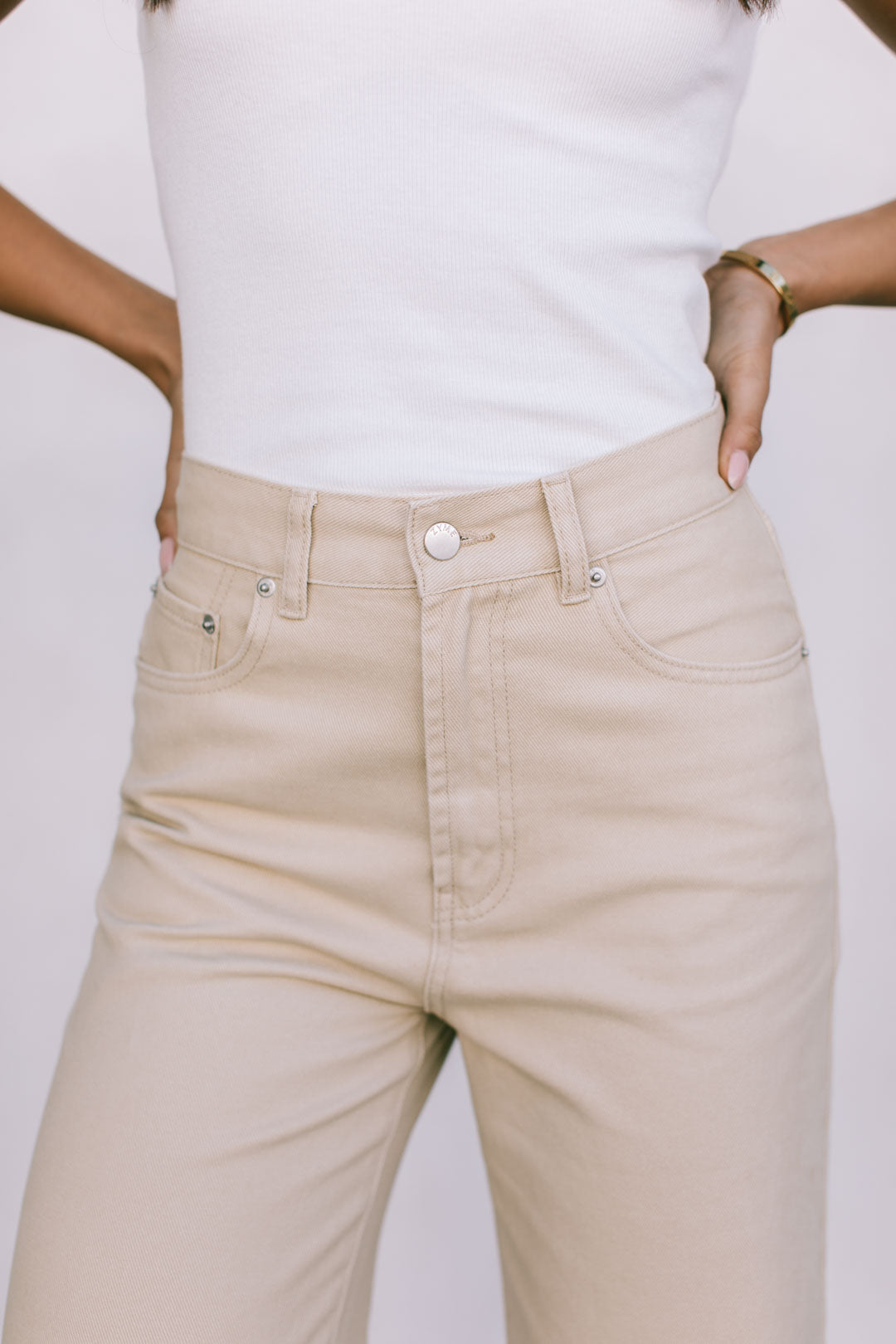 Carissa Wide Leg Denim Jeans - Sand
