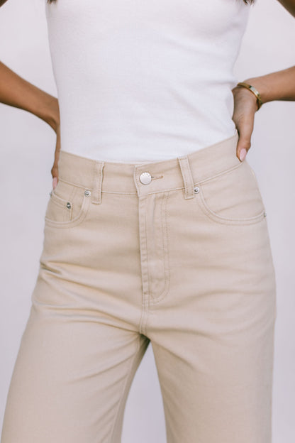 Carissa Wide Leg Denim Jeans - Sand