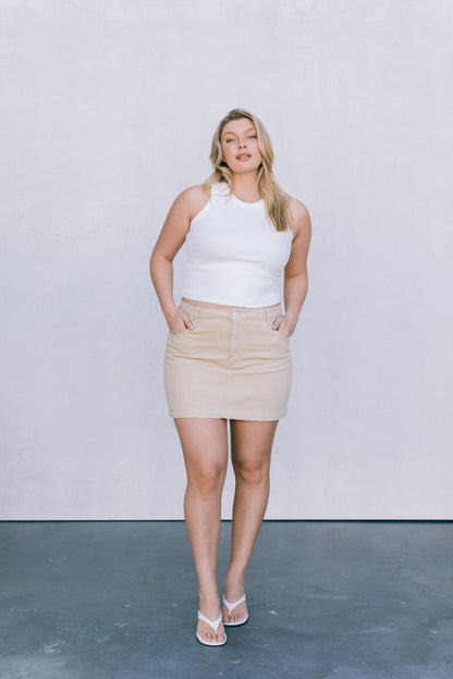 Erin Mini Denim Skirt - Sand