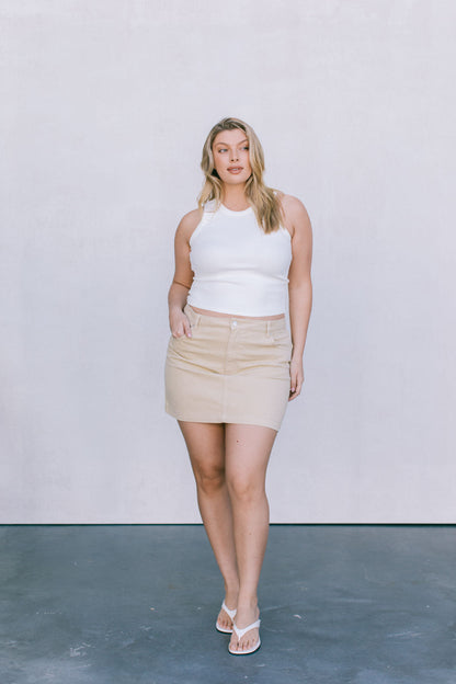Erin Mini Denim Skirt - Sand