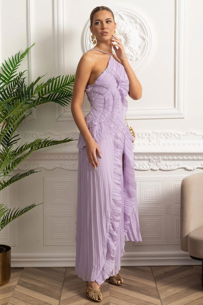 Lavender Elegance Pleated Gown Dress - Lavender