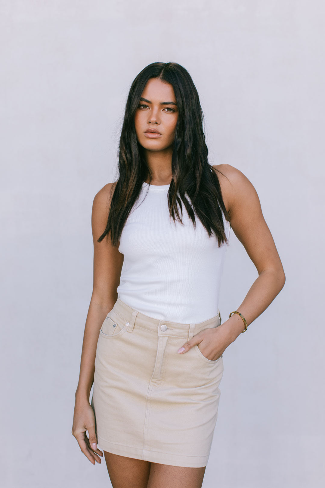 Erin Mini Denim Skirt - Sand