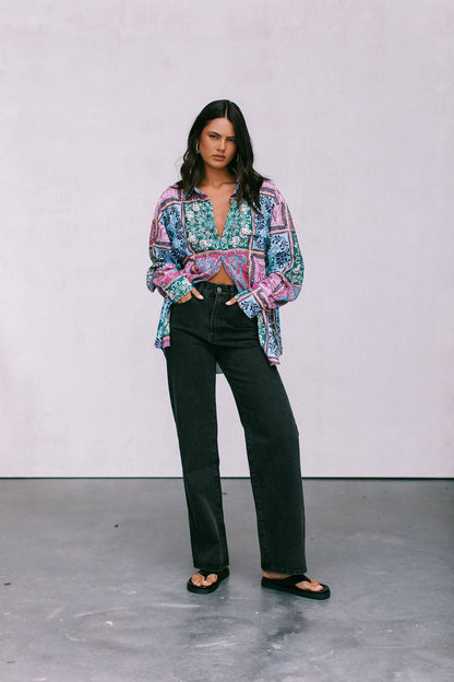 Sylvia Oversized Shirt - Paisley Tile Print