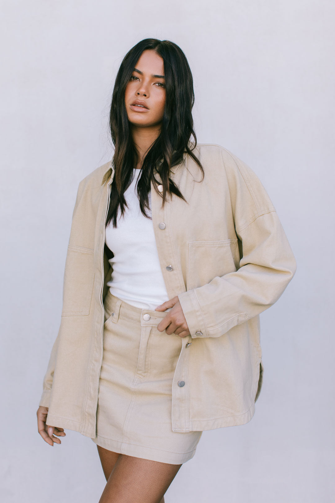 Erin Mini Denim Skirt - Sand