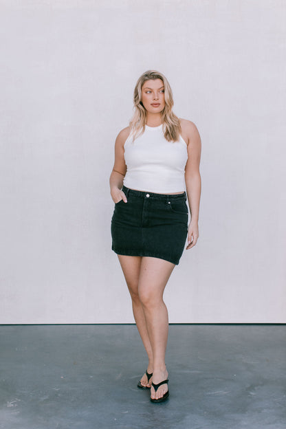 Erin Mini Denim Skirt - Washed Black