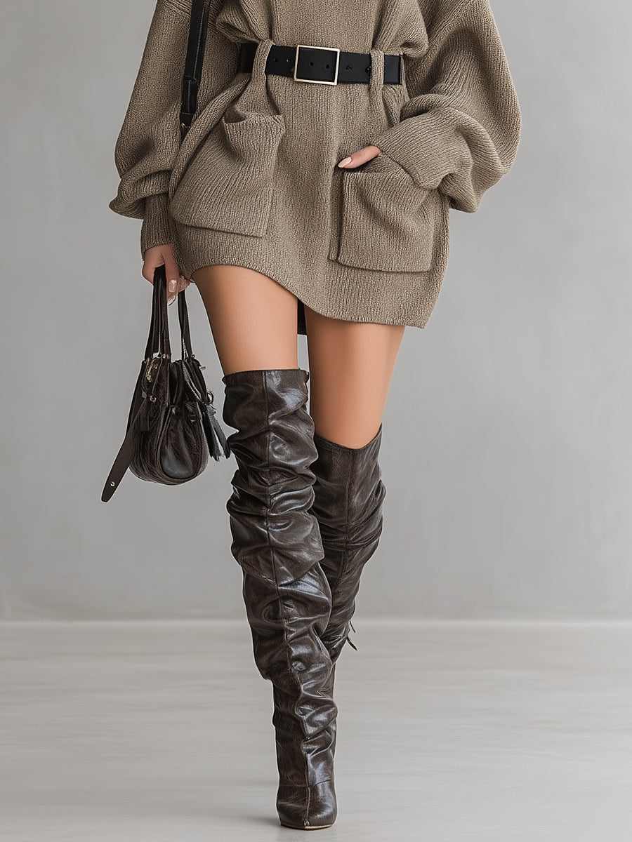 Women's Lazy Style High Collar Waist Sweater Dress MDA1012I3A