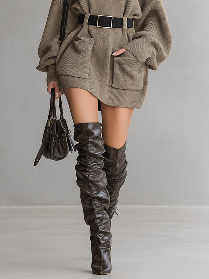 Women's Lazy Style High Collar Waist Sweater Dress MDA1012I3A