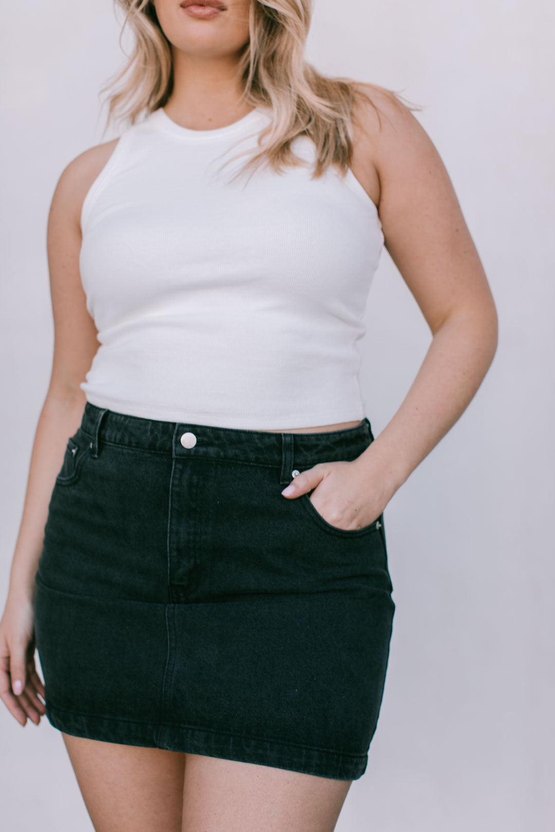 Erin Mini Denim Skirt - Washed Black