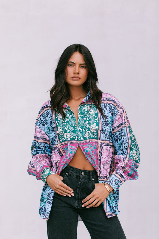 Sylvia Oversized Shirt - Paisley Tile Print