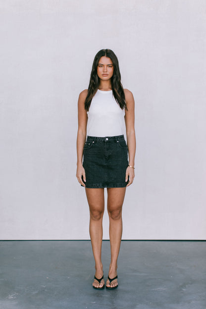 Erin Mini Denim Skirt - Washed Black