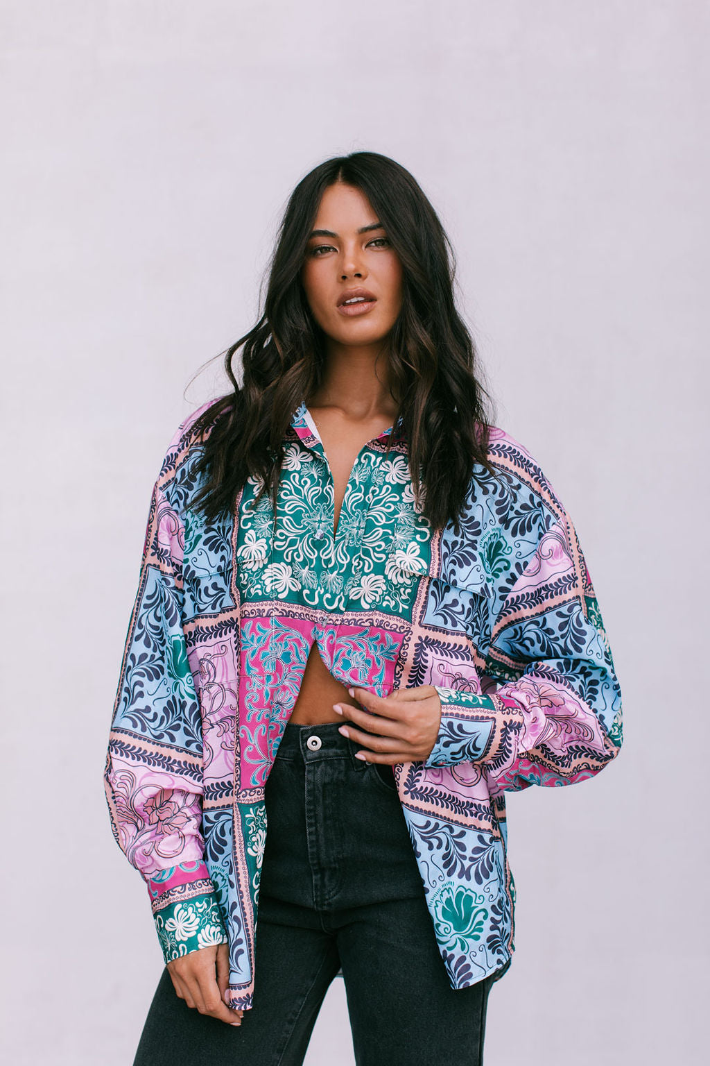 Sylvia Oversized Shirt - Paisley Tile Print