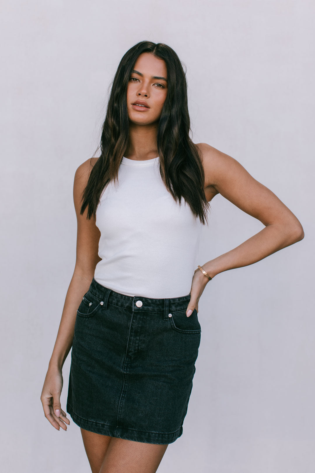 Erin Mini Denim Skirt - Washed Black