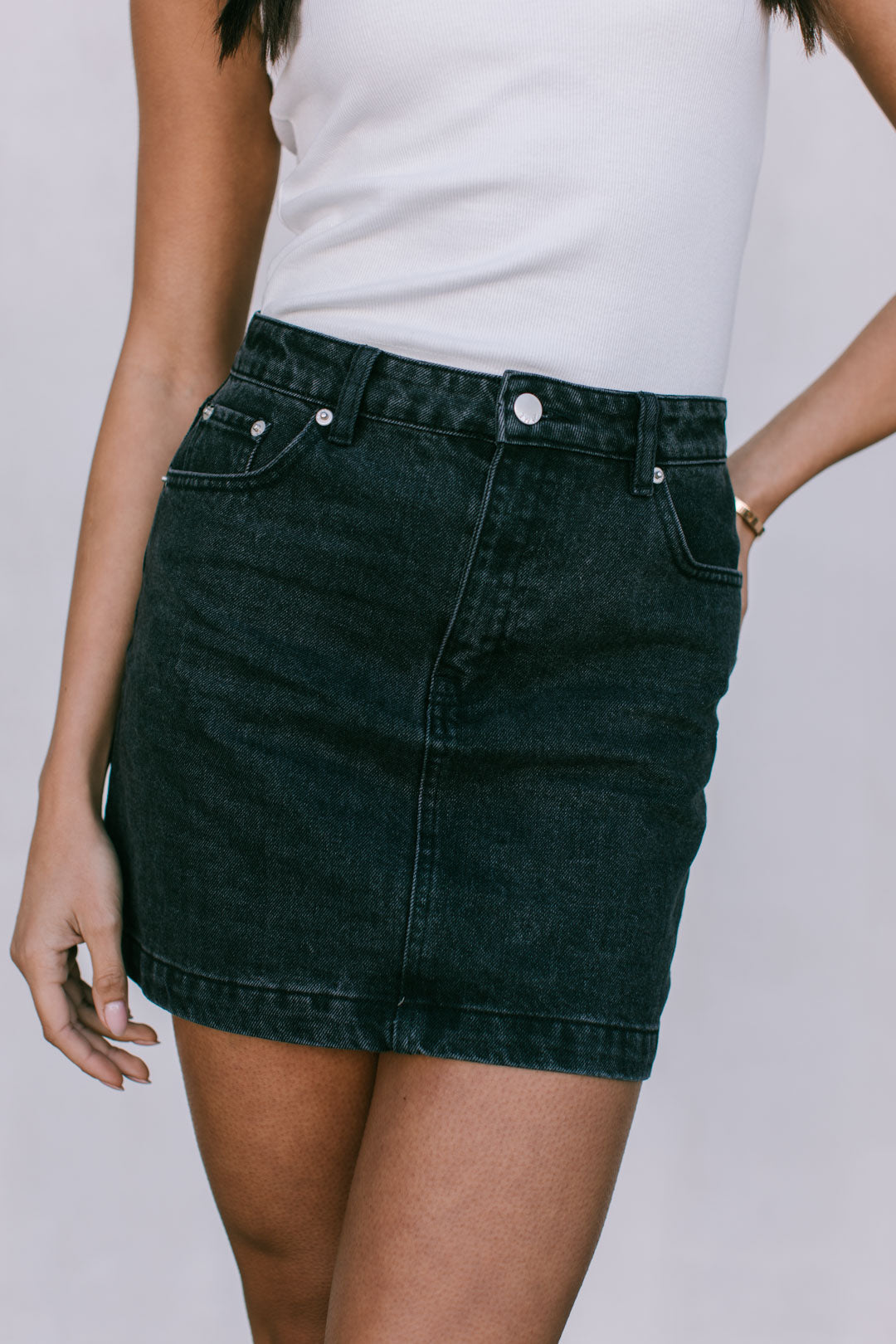 Erin Mini Denim Skirt - Washed Black