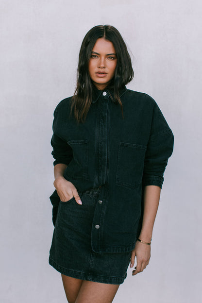 Erin Mini Denim Skirt - Washed Black