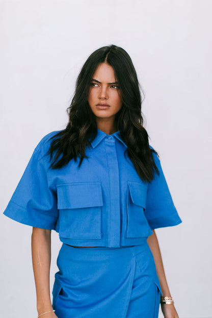 Apella Cropped Shirt - Cobalt Blue