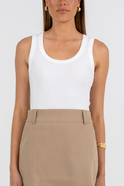 Jolie Mini Skirt - Beige Pinstripe