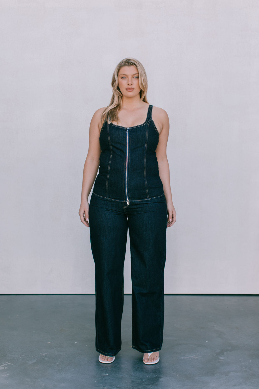 Ava Zip Top - Indigo Denim