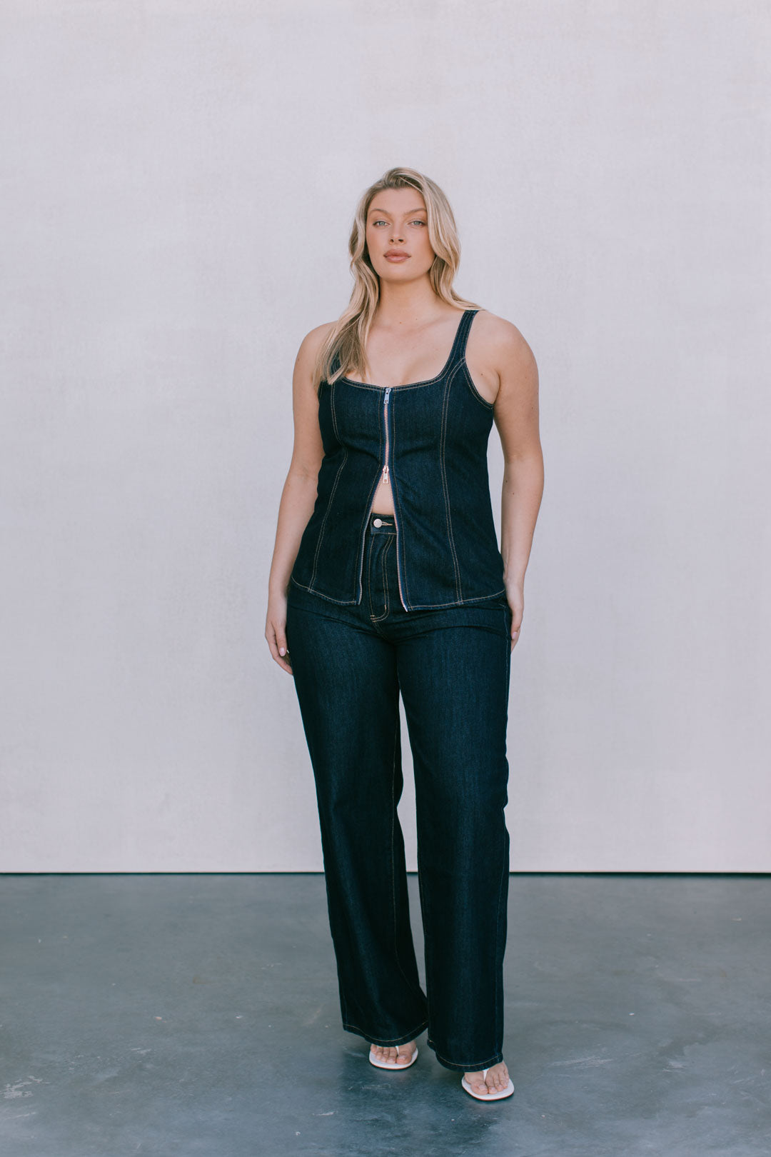 Ava Zip Top - Indigo Denim