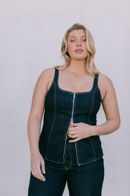 Ava Zip Top - Indigo Denim