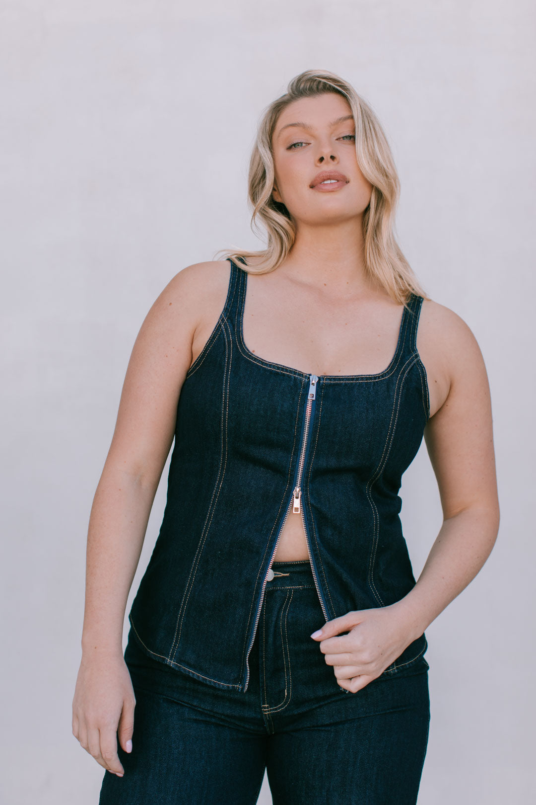 Ava Zip Top - Indigo Denim
