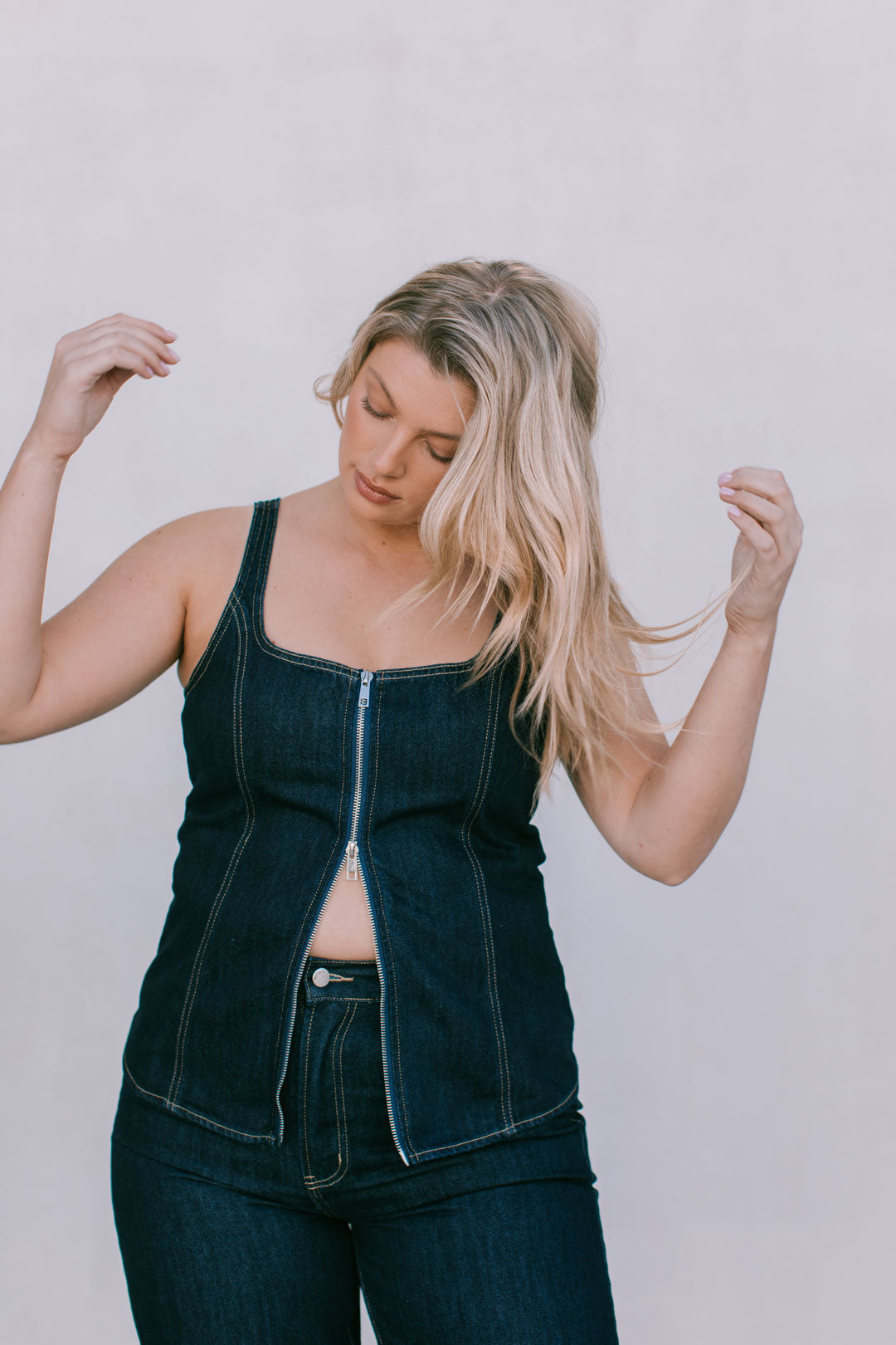 Ava Zip Top - Indigo Denim