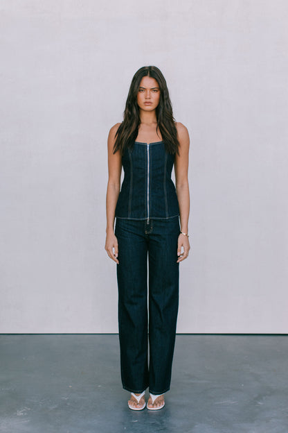 Ava Zip Top - Indigo Denim