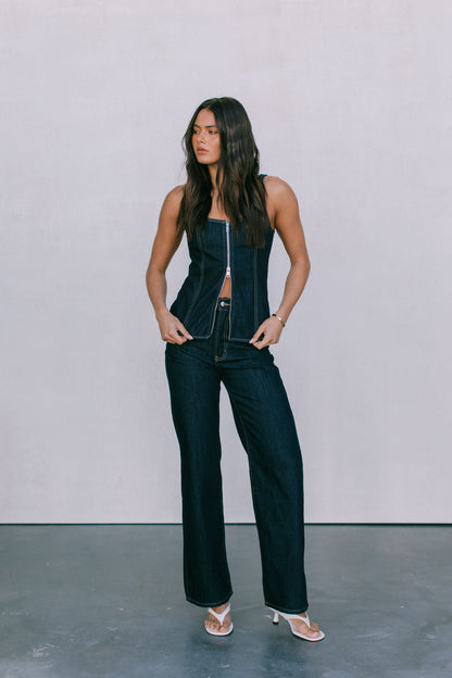 Ava Zip Top - Indigo Denim