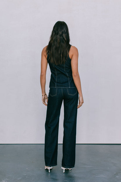 Ava Zip Top - Indigo Denim