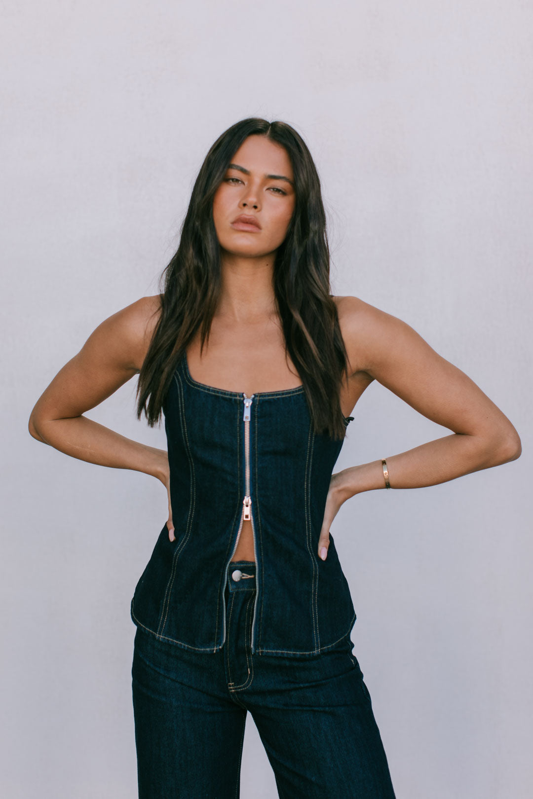 Ava Zip Top - Indigo Denim