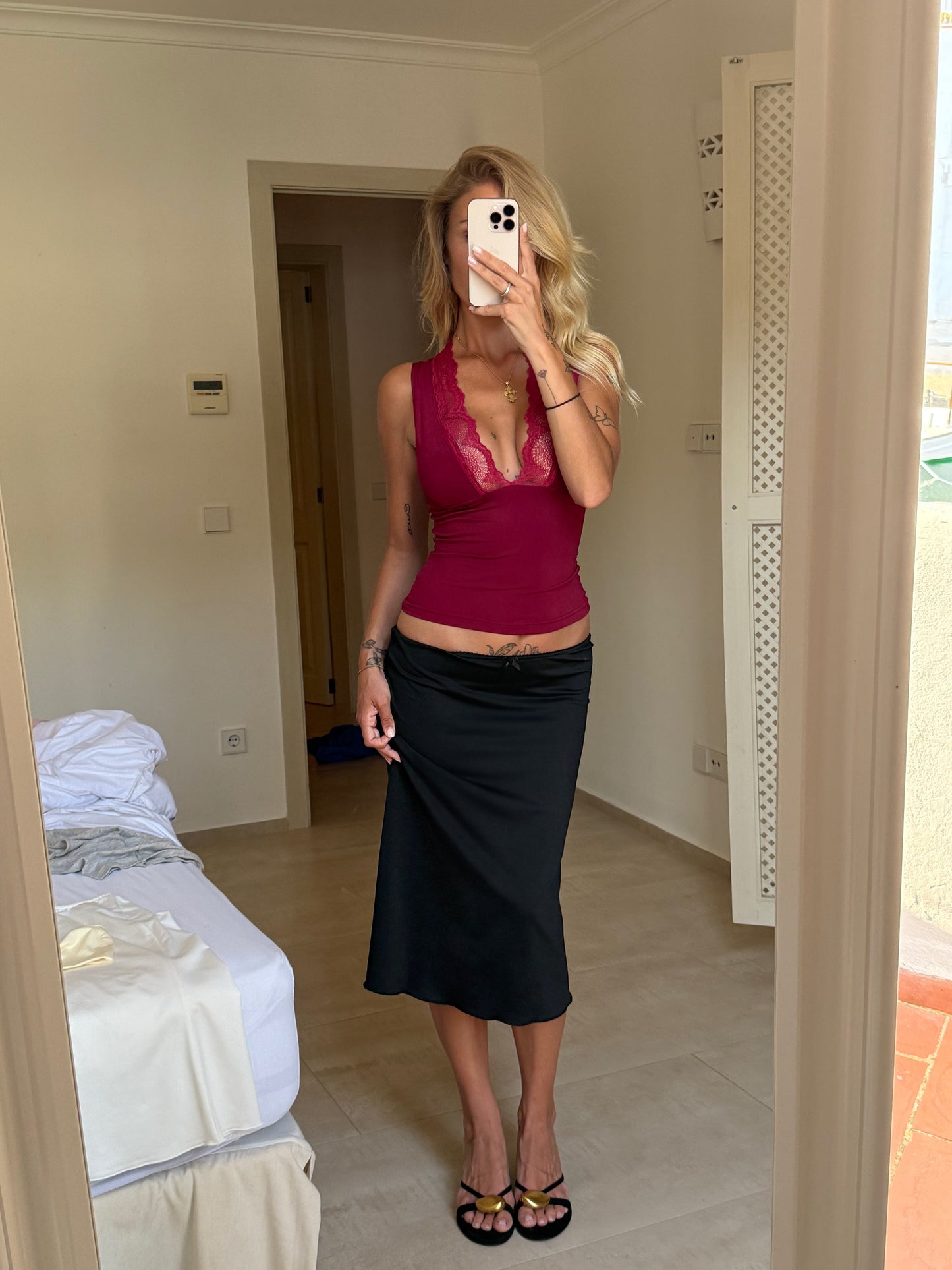 Lucia basic lace top - dark red