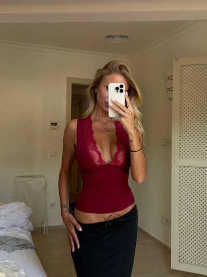 Lucia basic lace top - dark red