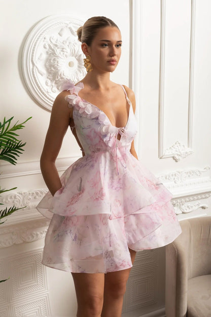 Azure Bloom Ruffle Dress - Pink