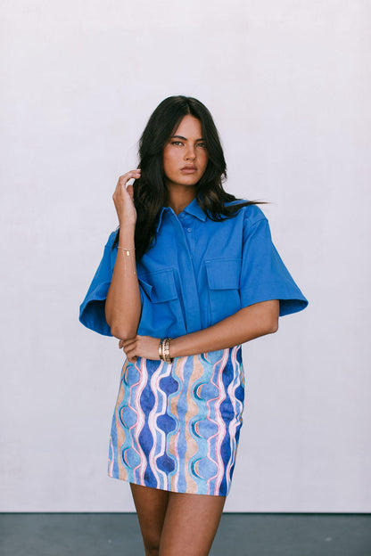 Apella Cropped Shirt - Cobalt Blue