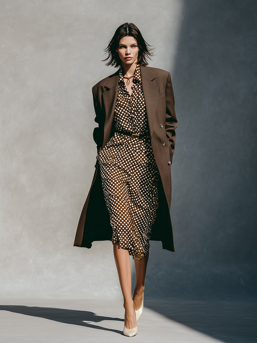 Women's Brown Elegant Cotton - Blend Double - Breasted Long Coat MDA2787H1I