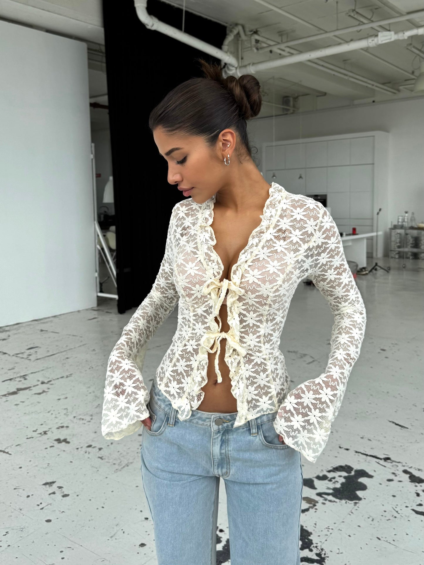 Thalia Trim lace top - cream